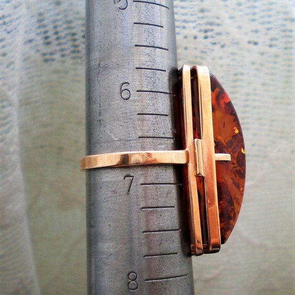 NEW Russian Russia USSR 14K 585 Rose Pink Gold Baltic Honey Amber Cocktail RING - Picture 9 of 9